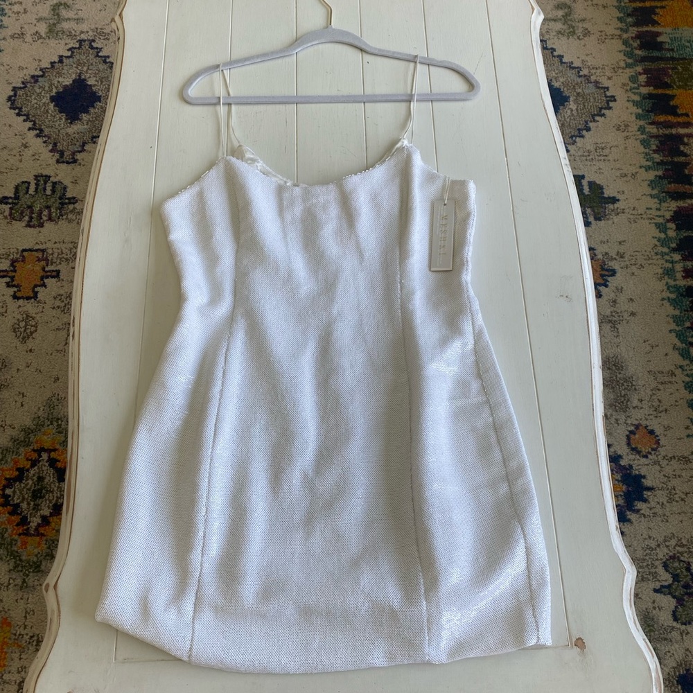 Meshki White Spaghetti Strap Sheath Mini Dress